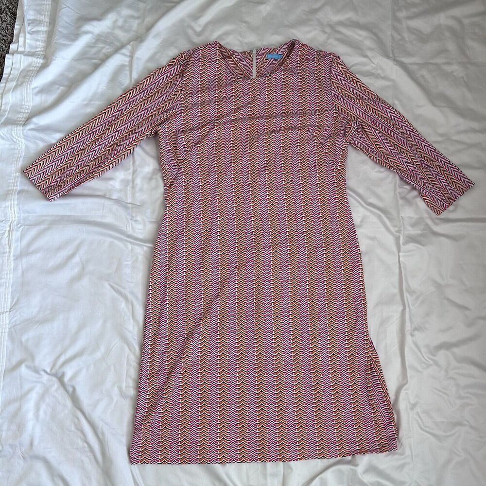 J. McLaughlin Sz L 3/4 Sleeve Deep Pink & Orange Dress Wedding Workwear Career